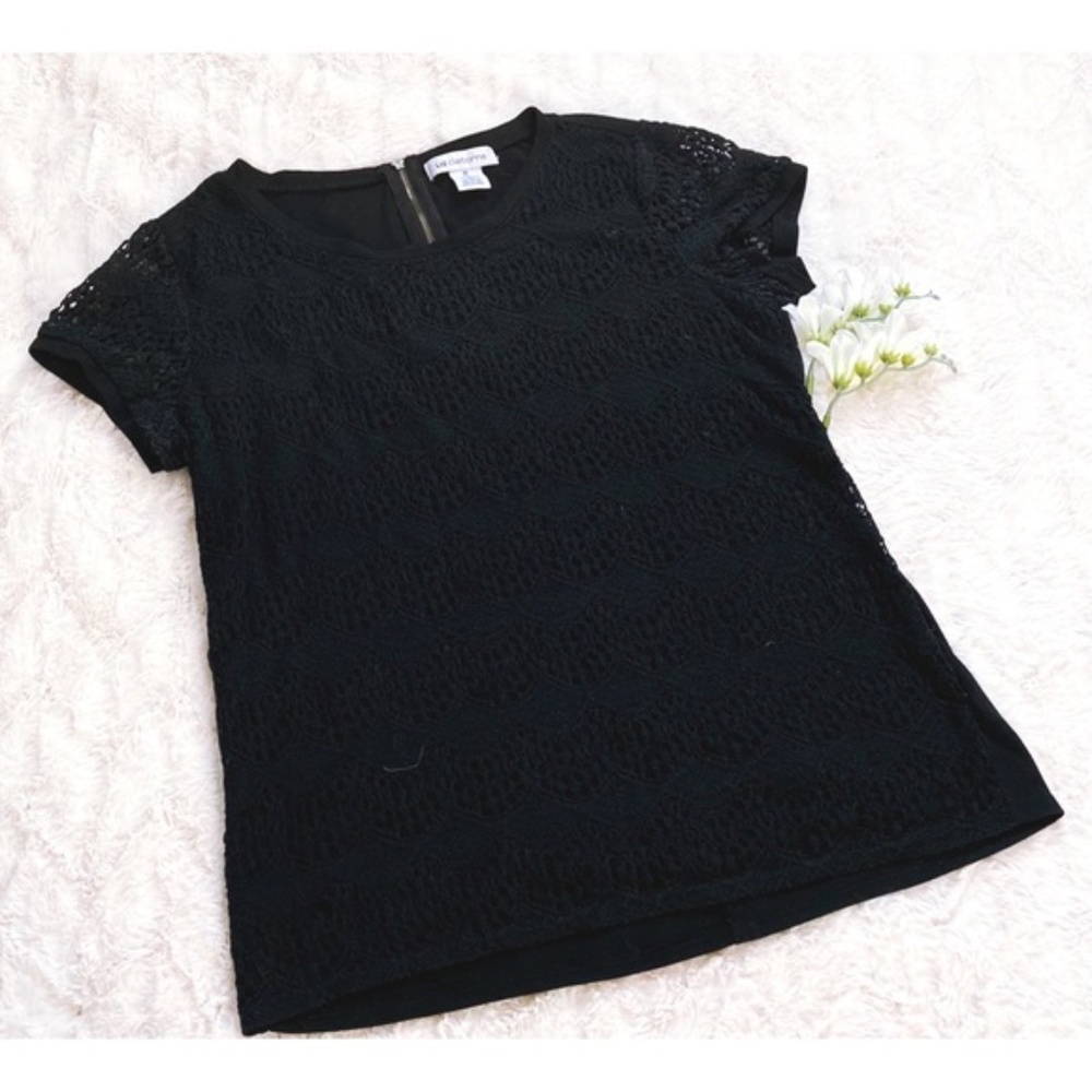 Liz Claiborne Black Lace Crew Shirt Size Medium